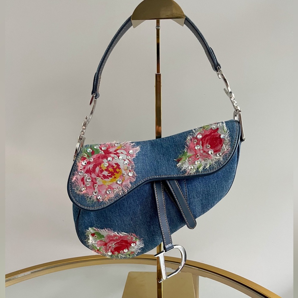 RARE Christian Dior Galliano Denim Embellished Saddle Bag - Picture 3 of 16
